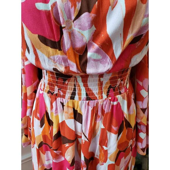 Forever 21 Fit & Flare Dress Women 0X Multi Pleated Off the Shoulder Bell Sleeve - Picture 12 of 16